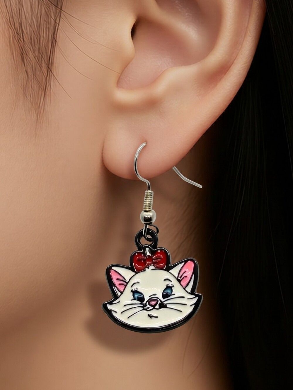 Marie Cat Earrings Aristocats Kitty Dangles Parisian Chic Sassy Pink Bow Jewelry
